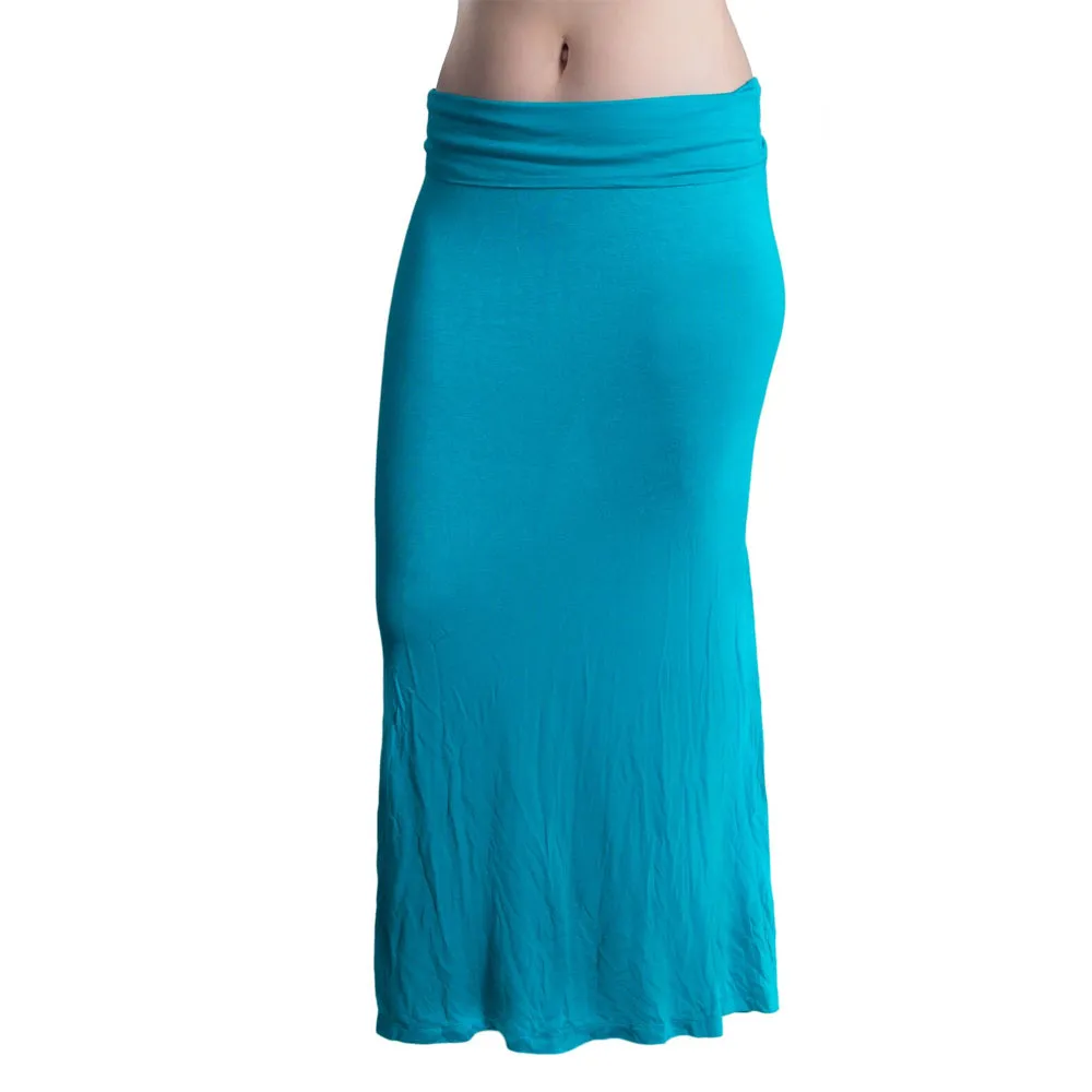Womens Fold Over Waist Maxi Skirt