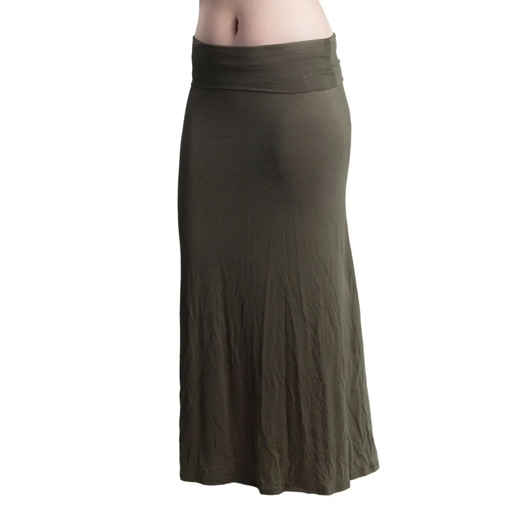 Womens Fold Over Waist Maxi Skirt