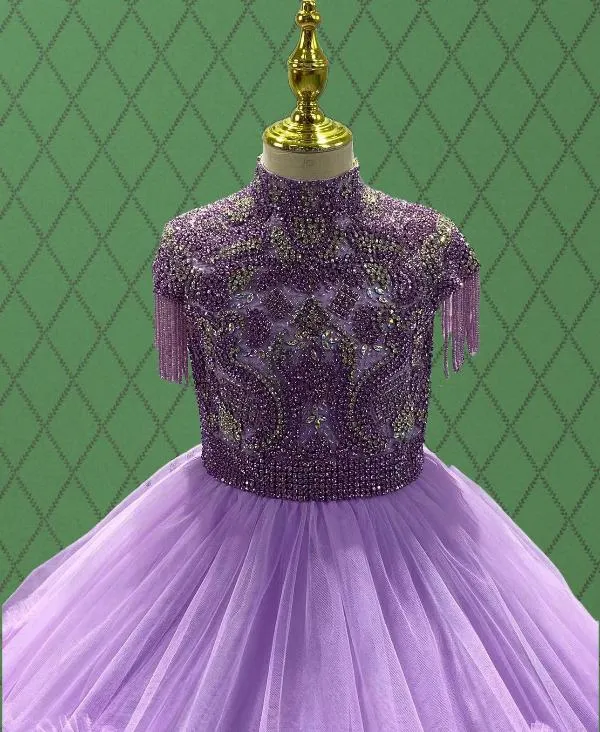 Youth Lilac Prom Couture With Heavey Beaded and Applique