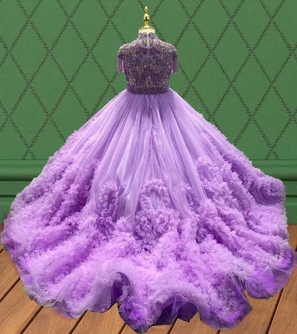 Youth Lilac Prom Couture With Heavey Beaded and Applique